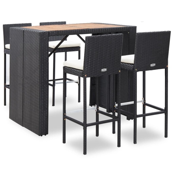 Set Mobilier De Exterior 5 Piese Negru Poliratan Lemn Acacia 49564